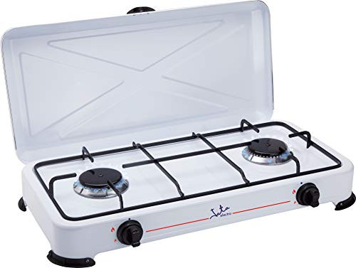 Jata CC705 cocina de camping gas con 2 quemadores con tapa y parrilla adecuados para todo tipo de licuado