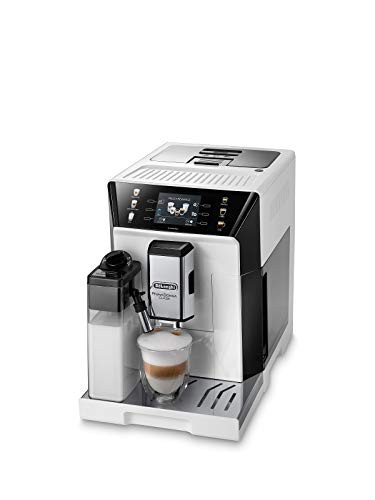máquina de café De'Longhi Prima Donna Clase ECAM 550.65.W con sistema de leche de 3,5 pulgadas de pantalla TFT en color y control de aplicaciones blanco capuchino y café expreso a su alcance