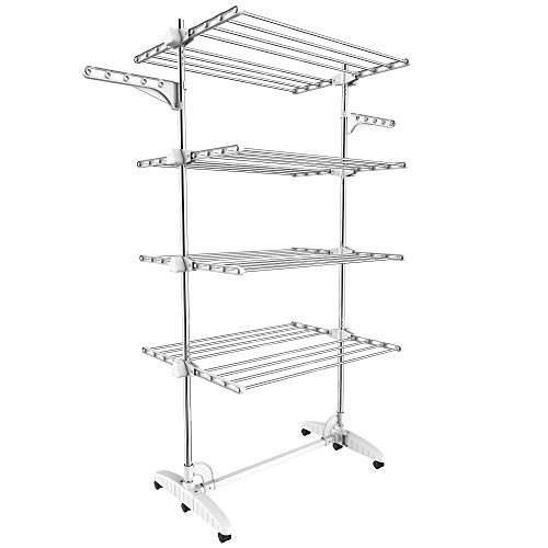 Todeco - Laundry drying rack stainless steel pipes - Maximum load of 3 kg per support rod - 4 bins clotheshorse - Material