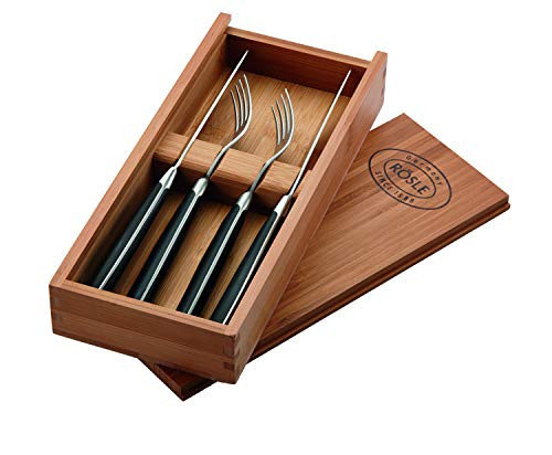 RÖSLE Steak set 4 pcs. POM incl. Practical wooden box quality steak knives with blades sharpened blade made of special steel with matching steak fork