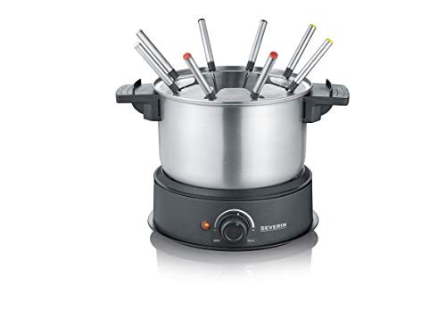 Severin Fondue electric Fondue stainless steel fondue chocolate fondue or oil Fondue dishwasher suitable Fondueset with 8 forks colorcoded