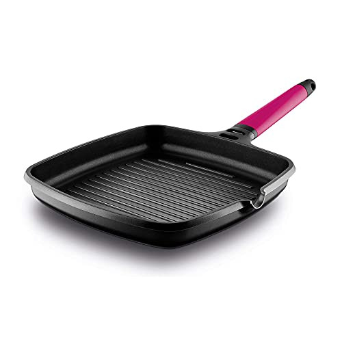 Fundix coated grill pan in cast aluminum induction with removable handle 27 x 27 cm magenta