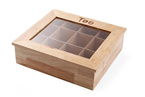 HENDI Teebox 12 Acryl Kammern Dokorative Teedose Holzbox mit Sichtfenster