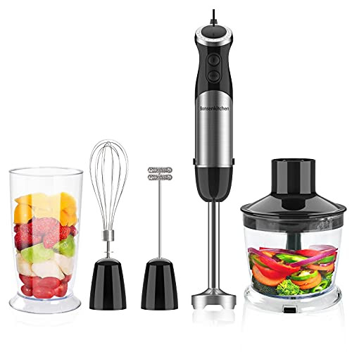 Bonsecours Kitchen Hand Blender 4-in-1 set of 600 ml cup whisk 800W antisplash stainless steel blender with 500 ml Food Chopper
