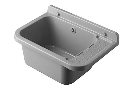 Sink con pared de resina de montaje para uso en exteriores 50 x 34 x 21 cm de hormigón gris
