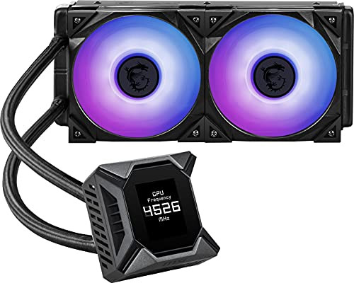 MSI MPG CORE LIQUID K240 AIO CPU water cooling - LCD pump with 60mm fan evaporisable tubes supported GI-cooling & Mystic Light 2 x 120 mm ARGB TORX fan 4.0