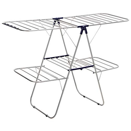SONGMICS drying rack stainless steel wing drying rack with 2 levels for socks stand dryer with adjustable wings