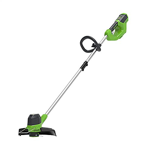 Greenworks cordless lawn trimmer G40LT Li-Ion 40V 30.5cm cutting width 7000U min variable speed control rotatable and tiltable motor head Aluminum Handlebar Flower Guard without battery and charger