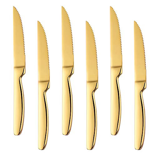 L'oro Steak Knife Set 18 Bisda 6 pezzi coltello posate 22 centimetri in acciaio inox 0