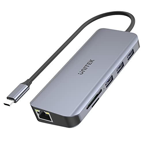 UNITEK Hub USB-C avec 3 * USB-A 3.1 Port Ethernet HD complète le port VGA RJ45 Gigabit et lecteur de carte SD et microSD HDMI 4K