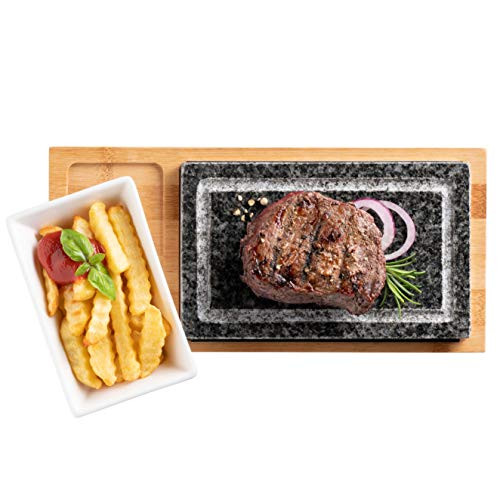Maser 931.757 Hot stone serveerschaal en bamboe houten paneel-hot stone grill perfect voor steak vlees en vis grillsteen set met natuurlijke grillsteen graniet