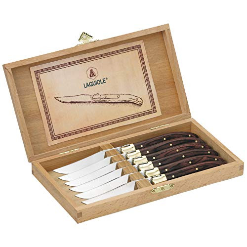 LAGUIOLE - Box 6 table knife - rosewood handle - stainless steel - Box table knife for all occasions - cutlery for lunch or dinner - -