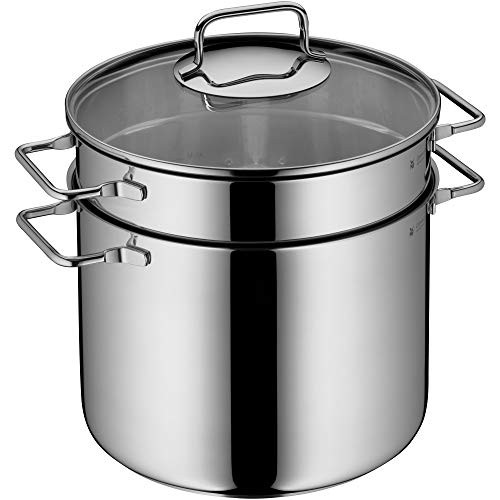 WMF Nudeltopf sieve with 24 cm induction spaghetti pot with glass lid Cromargan stainless steel saucepan large 7,0l