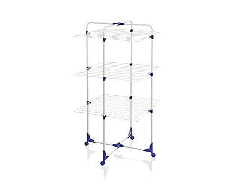 Leifheit tower dryer Classic Tower 270 space-saving with wheels washing tower with three levels unilaterally foldable tower drying rack for the shower 27m line length for 2-3 washing machine loads