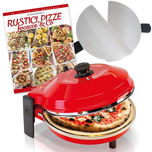 SPICE - pizza de horno con piedra refractaria 32 cm 400 grados de resistencia circular + 2 cuchillas de acero inoxidable + libro de recetas de pizza rústica focaccia.